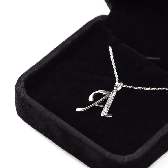 14k Gold Necklace Diamonds Initial "A" Pendant - Picture 5 of 9